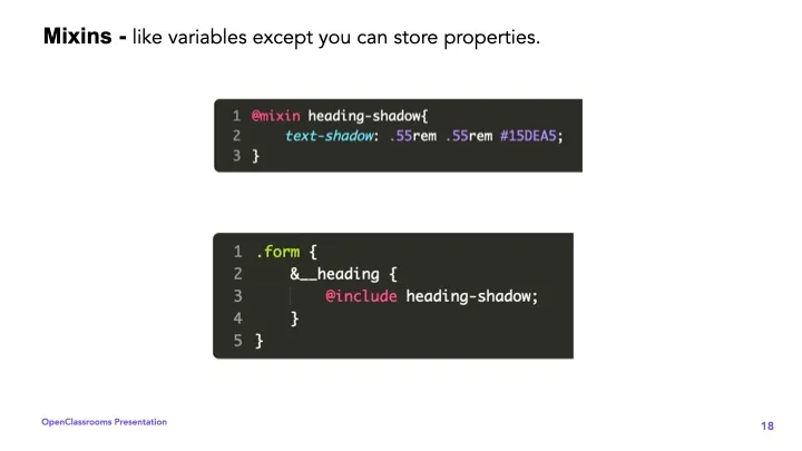 Mixins slide — CSS and SASS Student Webinar, OpenClassrooms