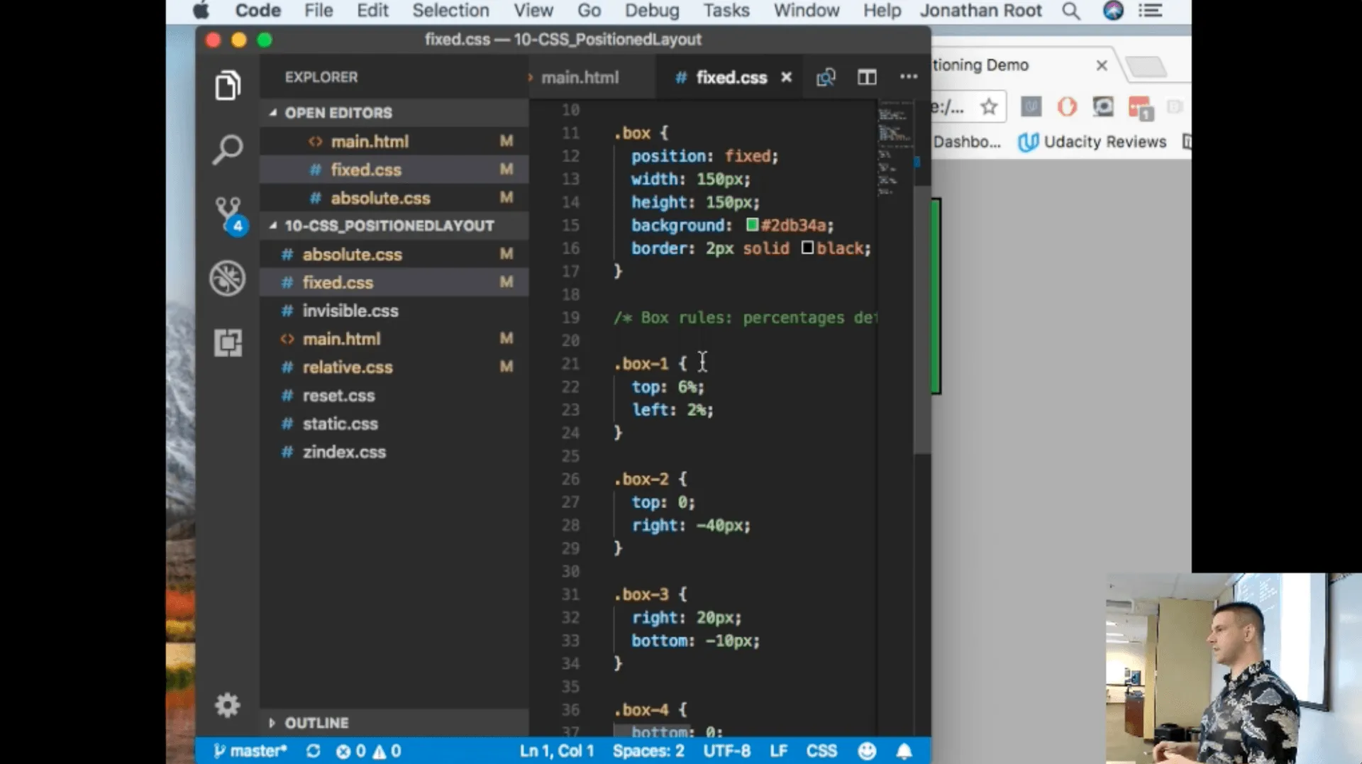 VS Code CSS positioning demo — UW bootcamp live coding session